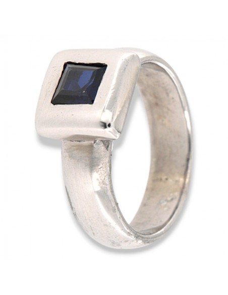 Anello Argento Rodiato Zircone Blu Quadrato [0358b6e1]