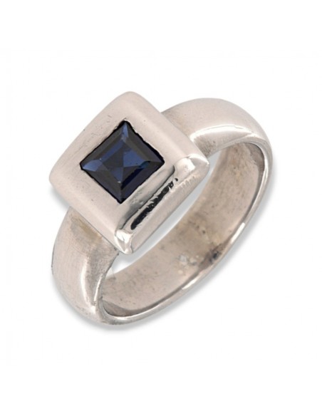 Anello Argento Rodiato Zircone Blu Quadrato [5e996204]