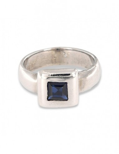 Anello Argento Rodiato Zircone Blu Quadrato [35f2a713]