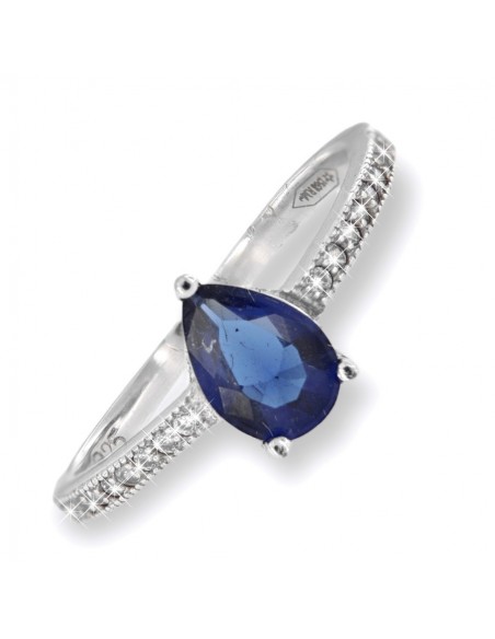 ANELLO ARGENTO ZIRCONE BLU GOCCIA ZIRCONI BIANCHI [7ac869d5]