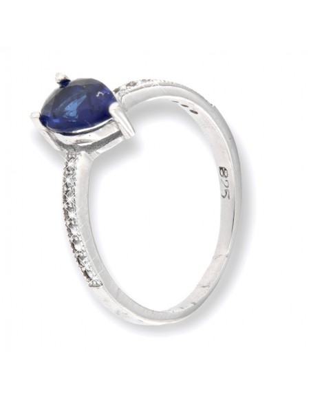 ANELLO ARGENTO ZIRCONE BLU GOCCIA ZIRCONI BIANCHI [cdd5a8d1]