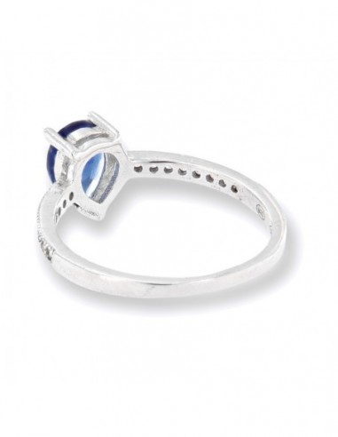 ANELLO ARGENTO ZIRCONE BLU GOCCIA ZIRCONI BIANCHI [7f982ecb]