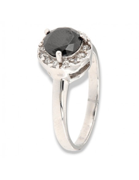 ANELLO ARGENTO ZIRCONE NERO 7MM E GIRO ZIRCONI [6224e00b]