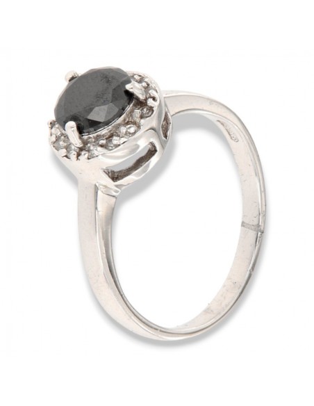 ANELLO ARGENTO ZIRCONE NERO 7MM E GIRO ZIRCONI [417086cd]