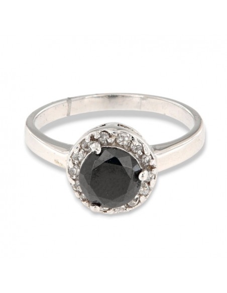 ANELLO ARGENTO ZIRCONE NERO 7MM E GIRO ZIRCONI [2f4b04c4]