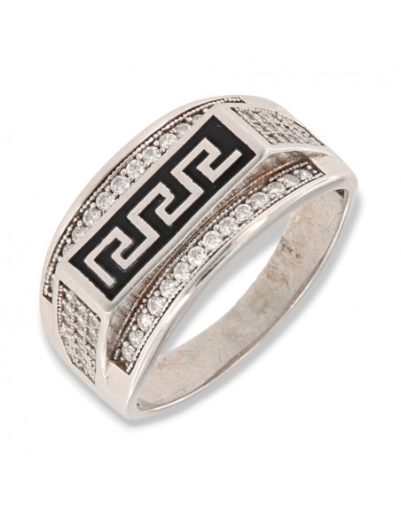Anello Argento Rodiato FIle Zirconi Greca Smaltata [98442e13]