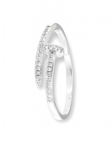 Anello Argento Rodiato Chiodo Curvo Con Zirconi [5eeb3749]