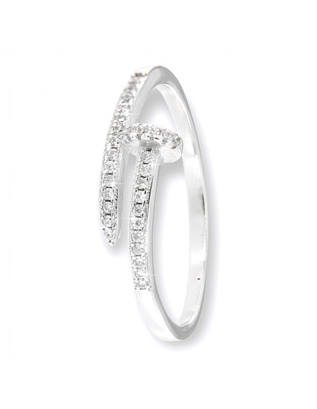 Anello Argento Rodiato Chiodo Curvo Con Zirconi [5eeb3749]