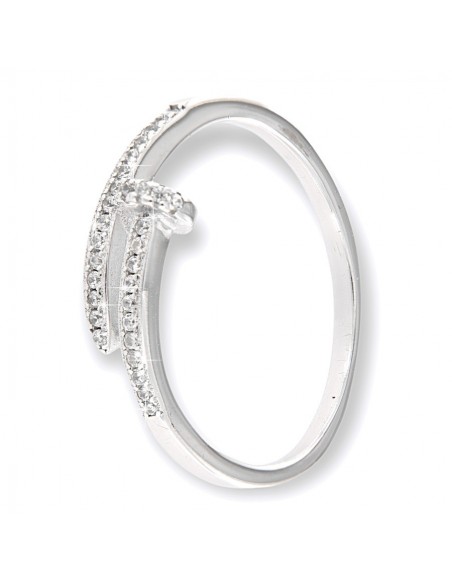 Anello Argento Rodiato Chiodo Curvo Con Zirconi [ee99d2ec]