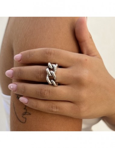 Anello Argento Rodiato Grumetta Maglia Cubana [617a9ce0]