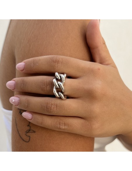 Anello Argento Rodiato Grumetta Maglia Cubana [617a9ce0]