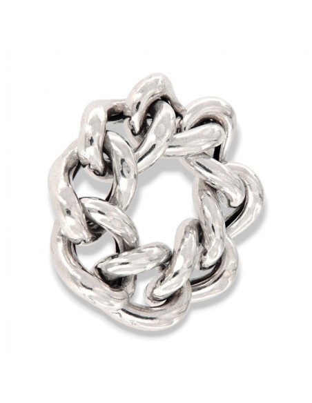 Anello Argento Rodiato Grumetta Maglia Cubana [d3371afa]
