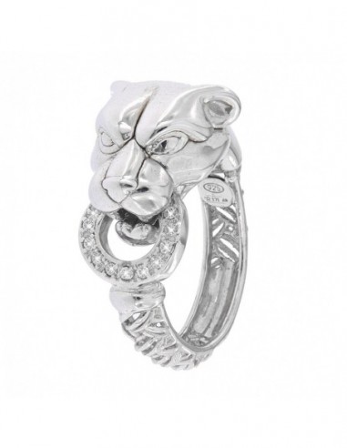 Anello Argento Rodiato Pantera Liscia Con Zirconi [3067a881]
