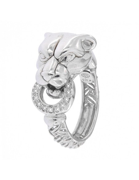 Anello Argento Rodiato Pantera Liscia Con Zirconi [3067a881]