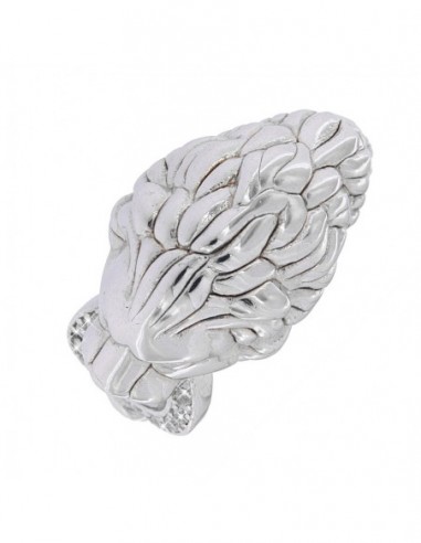 Anello Argento Rodiato Leone Liscio Con Zirconi [7e09322f]