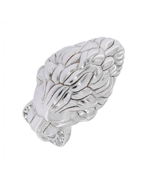 Anello Argento Rodiato Leone Liscio Con Zirconi [7e09322f]