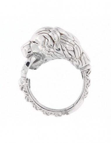 Anello Argento Rodiato Leone Liscio Con Zirconi [cc44b435]