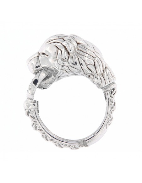 Anello Argento Rodiato Leone Liscio Con Zirconi [cc44b435]