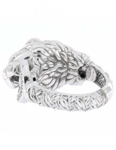 Anello Argento Rodiato Leone Liscio Con Zirconi [7b597531]