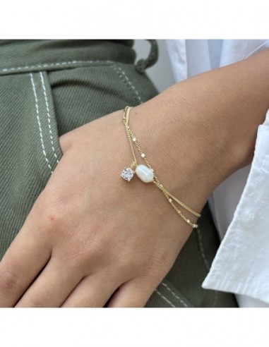 Bracciale Argento Dorato Perla Con Puntoluce Bianco [bd2c250e]