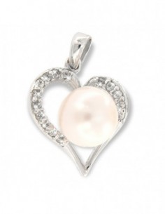 Ciondolo Oro Bianco Cuore Zirconi Bianchi Perla [603b2c09]