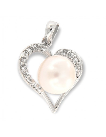 Ciondolo Oro Bianco Cuore Zirconi Bianchi Perla [603b2c09]