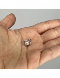 Ciondolo Oro Bianco Cuore Zirconi Bianchi Perla [603b2c09] 2