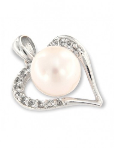Ciondolo Oro Bianco Cuore Zirconi Bianchi Perla [01a87600]