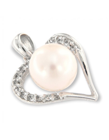 Ciondolo Oro Bianco Cuore Zirconi Bianchi Perla [01a87600]