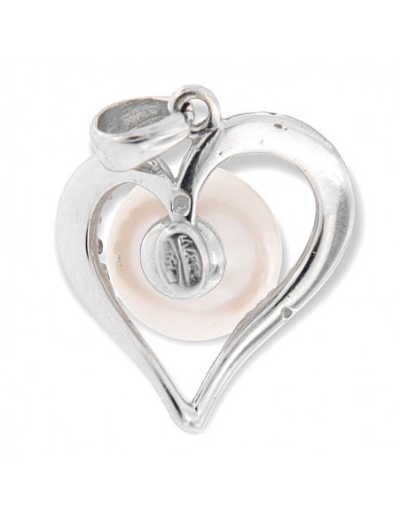 Ciondolo Oro Bianco Cuore Zirconi Bianchi Perla [b6b5b704]