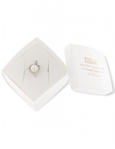 Ciondolo Oro Bianco Cuore Zirconi Bianchi Perla [b3e5f01a]