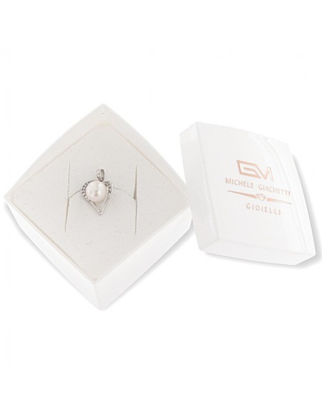 Ciondolo Oro Bianco Cuore Zirconi Bianchi Perla [b3e5f01a]