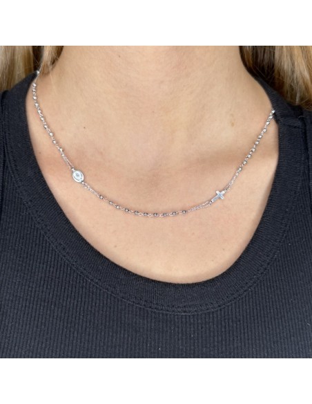 Collana Oro Bianco Rosario Sfere Lisce [8fde10e7]
