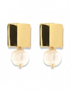 Orecchini Argento Dorato Piastra Con Perla Bianca Pendente [f05f8d26]