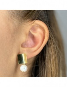 Orecchini Argento Dorato Piastra Con Perla Bianca Pendente [f05f8d26] 2