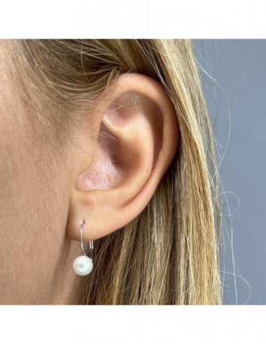 Orecchino Oro Bianco Cerchio Perla 6MM [764a6792]