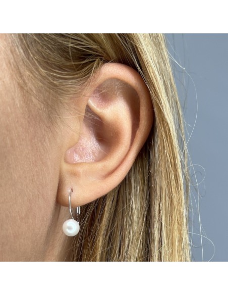 Orecchino Oro Bianco Cerchio Perla 6MM [764a6792]