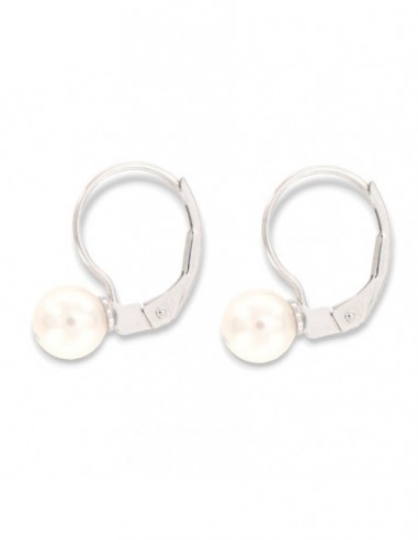 Orecchino Oro Bianco Cerchio Perla 6MM [af6c249f]