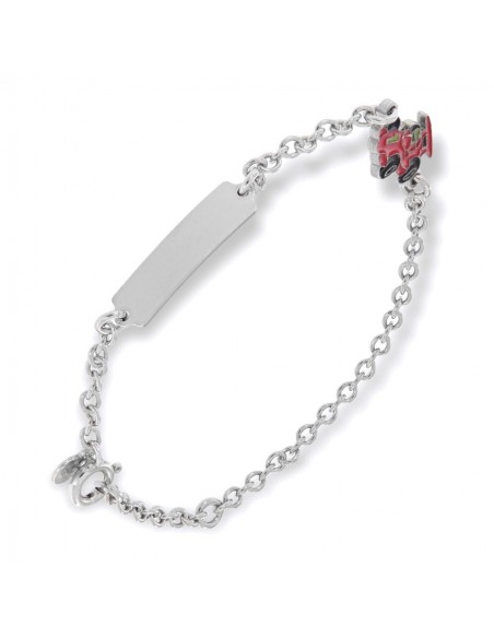 Bracciale Argento Rodiato Piastra Auto Rossa [c948c0b5]
