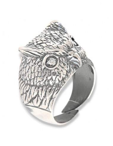 ANELLO ARGENTO BRUNITO GUFO REALE CON CIUFFI [06d1d7bc]