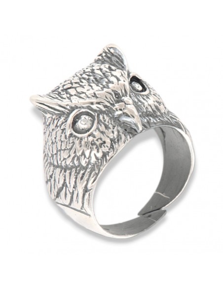 ANELLO ARGENTO BRUNITO GUFO REALE CON CIUFFI [03462677]