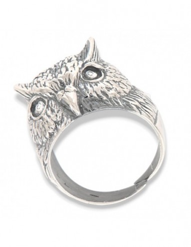 ANELLO ARGENTO BRUNITO GUFO REALE CON CIUFFI [b45be773]