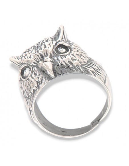 ANELLO ARGENTO BRUNITO GUFO REALE CON CIUFFI [b45be773]