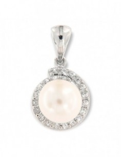 Ciondolo Oro Bianco Perla Contorno Di Zirconi Bia. [b91d6f04]