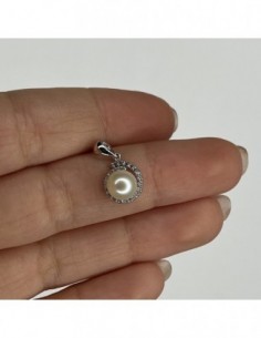 Ciondolo Oro Bianco Perla Contorno Di Zirconi Bia. [b91d6f04] 2