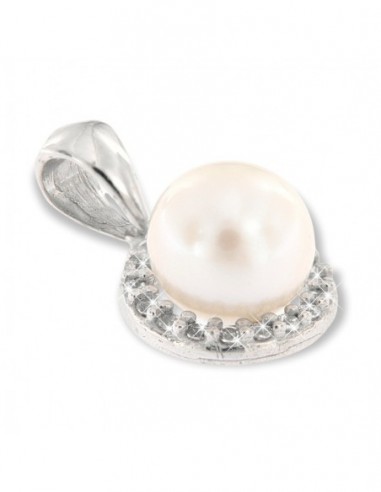 Ciondolo Oro Bianco Perla Contorno Di Zirconi Bia. [3f40de06]