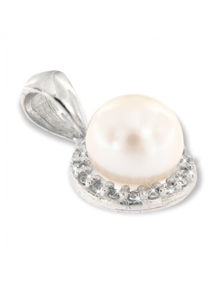 Ciondolo Oro Bianco Perla Contorno Di Zirconi Bia. [3f40de06]