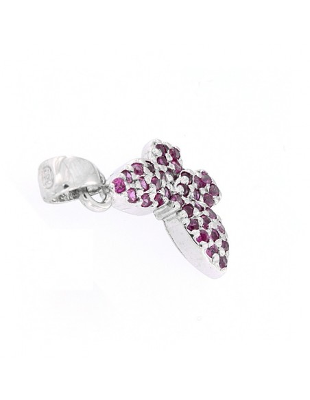 CIONDOLO ARGENTO RODIATO FARFALLA ZIRCONI ROSSI [f3671329]