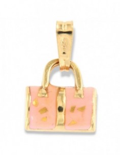 Ciondolo Oro Giallo Borsa Smaltata Rosa [f46242ec]