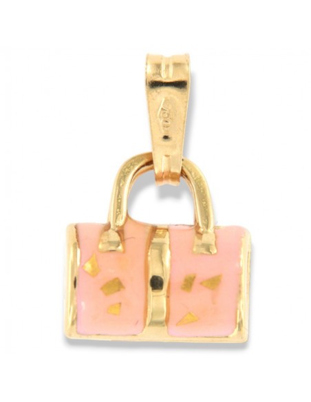 Ciondolo Oro Giallo Borsa Smaltata Rosa [f46242ec]